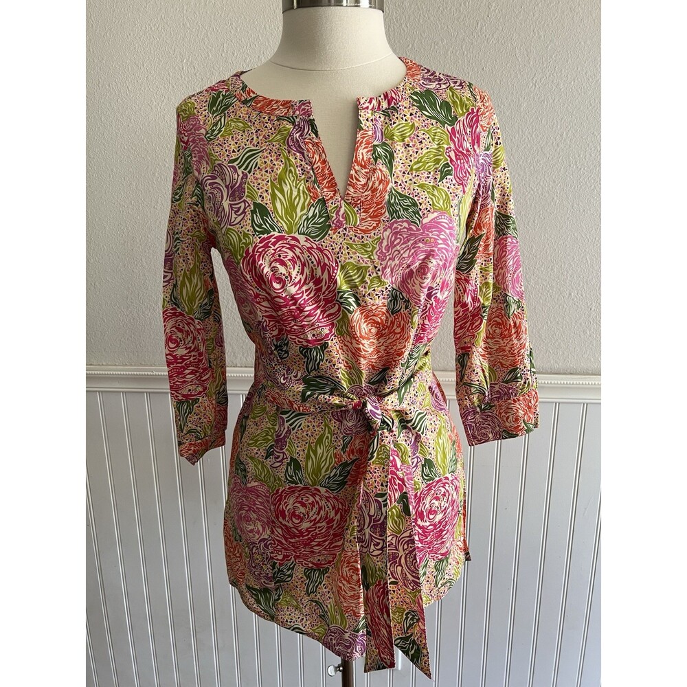 Brooks Bros x Liberty Art Fabric 3/4 Sleeve Tunic Cotton Floral Roses Multi S